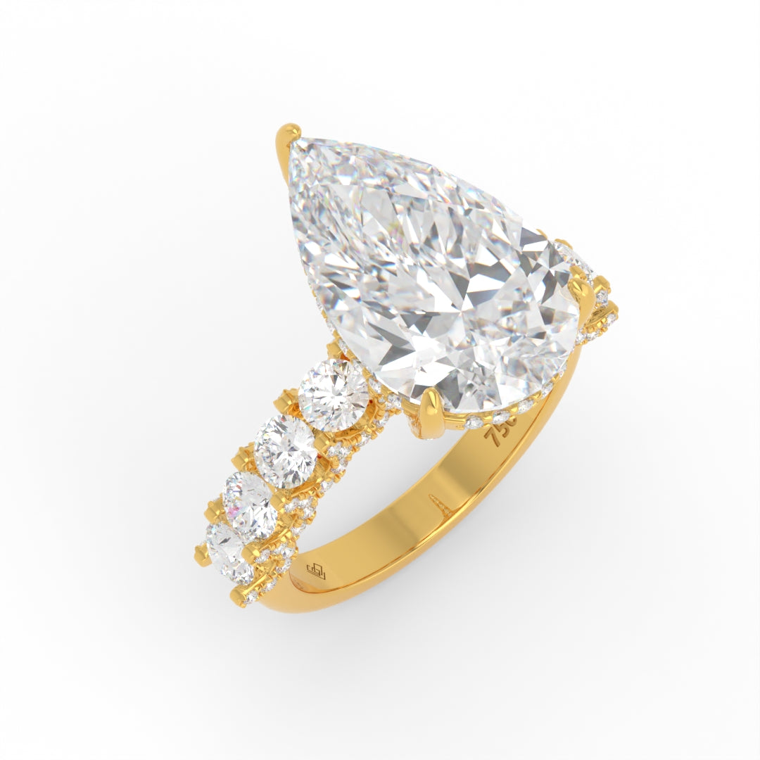 Juliette Pear Lab-Grown Diamond Engagement Ring featuring a Half-Set Diamond Band, Hidden Halo, and Pavé U-Shaped Prong Setting