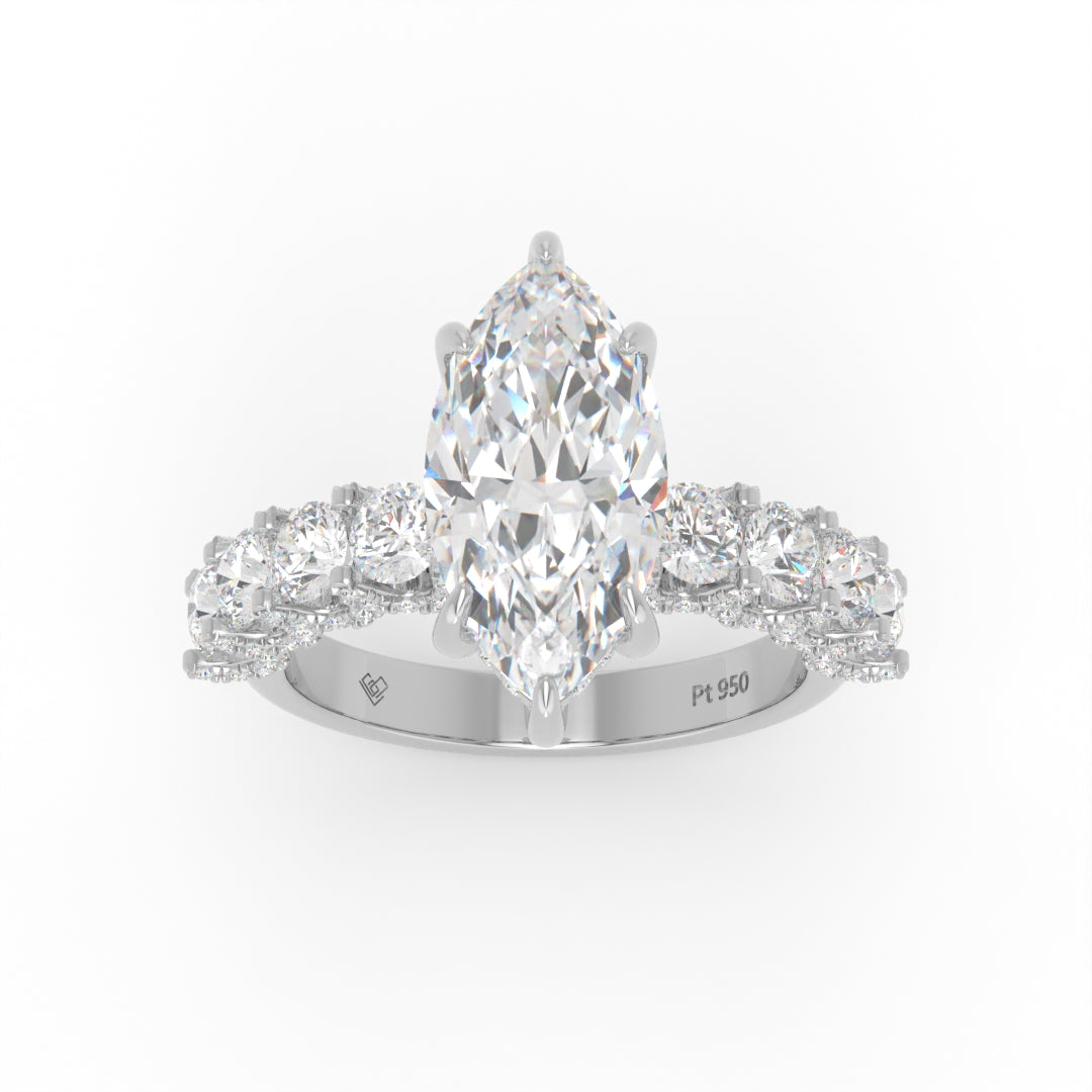 Juliette Marquise Lab-Grown Diamond Engagement Ring featuring a Half-Set Diamond Band, Hidden Halo, and Pavé U-Shaped Prong Setting