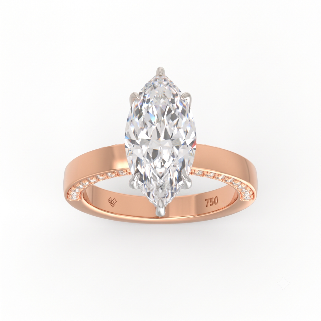 Celeste Marquise cut Lab Diamond with Cigar band and half set Diamond sides & hidden halo