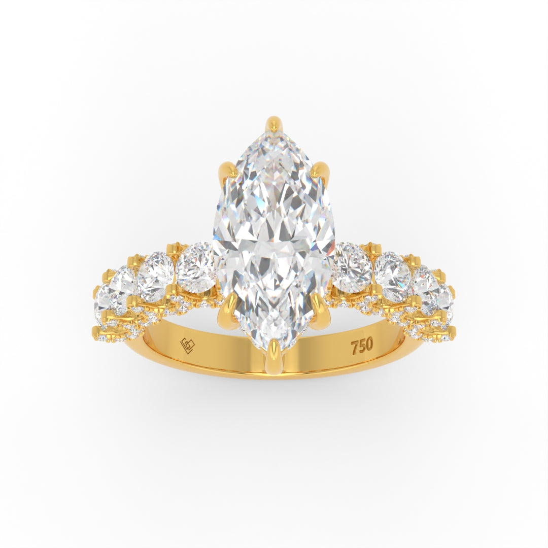 Juliette Marquise Lab-Grown Diamond Engagement Ring featuring a Half-Set Diamond Band, Hidden Halo, and Pavé U-Shaped Prong Setting