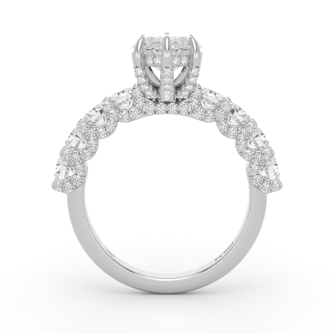 Juliette Marquise Lab-Grown Diamond Engagement Ring featuring a Half-Set Diamond Band, Hidden Halo, and Pavé U-Shaped Prong Setting