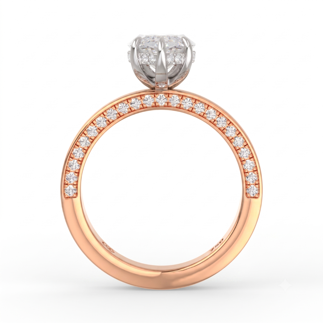 Celeste Marquise cut Lab Diamond with Cigar band and half set Diamond sides & hidden halo
