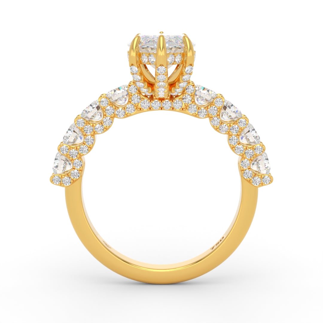 Juliette Marquise Lab-Grown Diamond Engagement Ring featuring a Half-Set Diamond Band, Hidden Halo, and Pavé U-Shaped Prong Setting