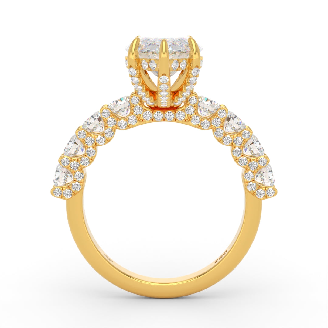 Juliette Marquise Lab-Grown Diamond Engagement Ring featuring a Half-Set Diamond Band, Hidden Halo, and Pavé U-Shaped Prong Setting