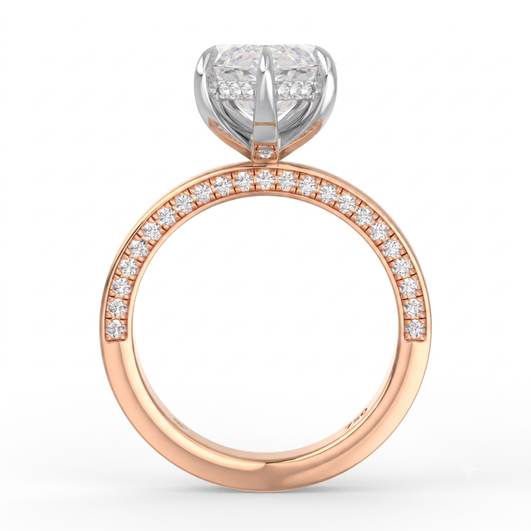 Celeste Marquise cut Lab Diamond with Cigar band and half set Diamond sides & hidden halo