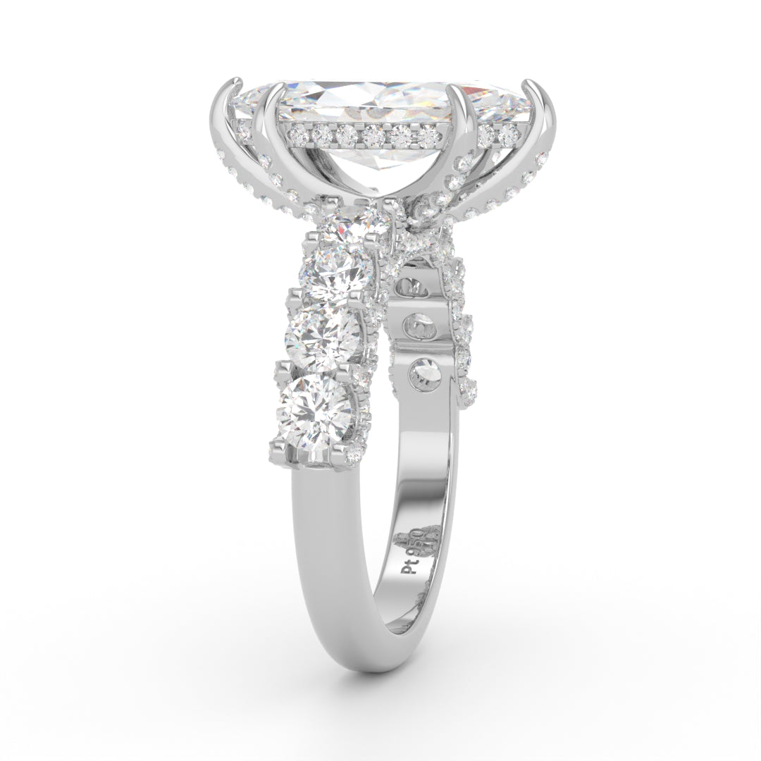 Juliette Marquise Lab-Grown Diamond Engagement Ring featuring a Half-Set Diamond Band, Hidden Halo, and Pavé U-Shaped Prong Setting