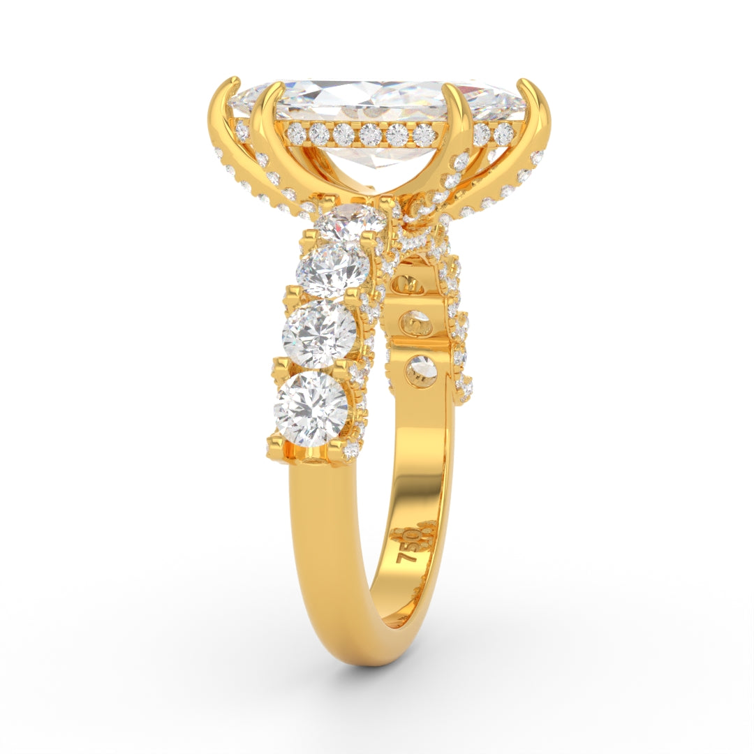 Juliette Marquise Lab-Grown Diamond Engagement Ring featuring a Half-Set Diamond Band, Hidden Halo, and Pavé U-Shaped Prong Setting
