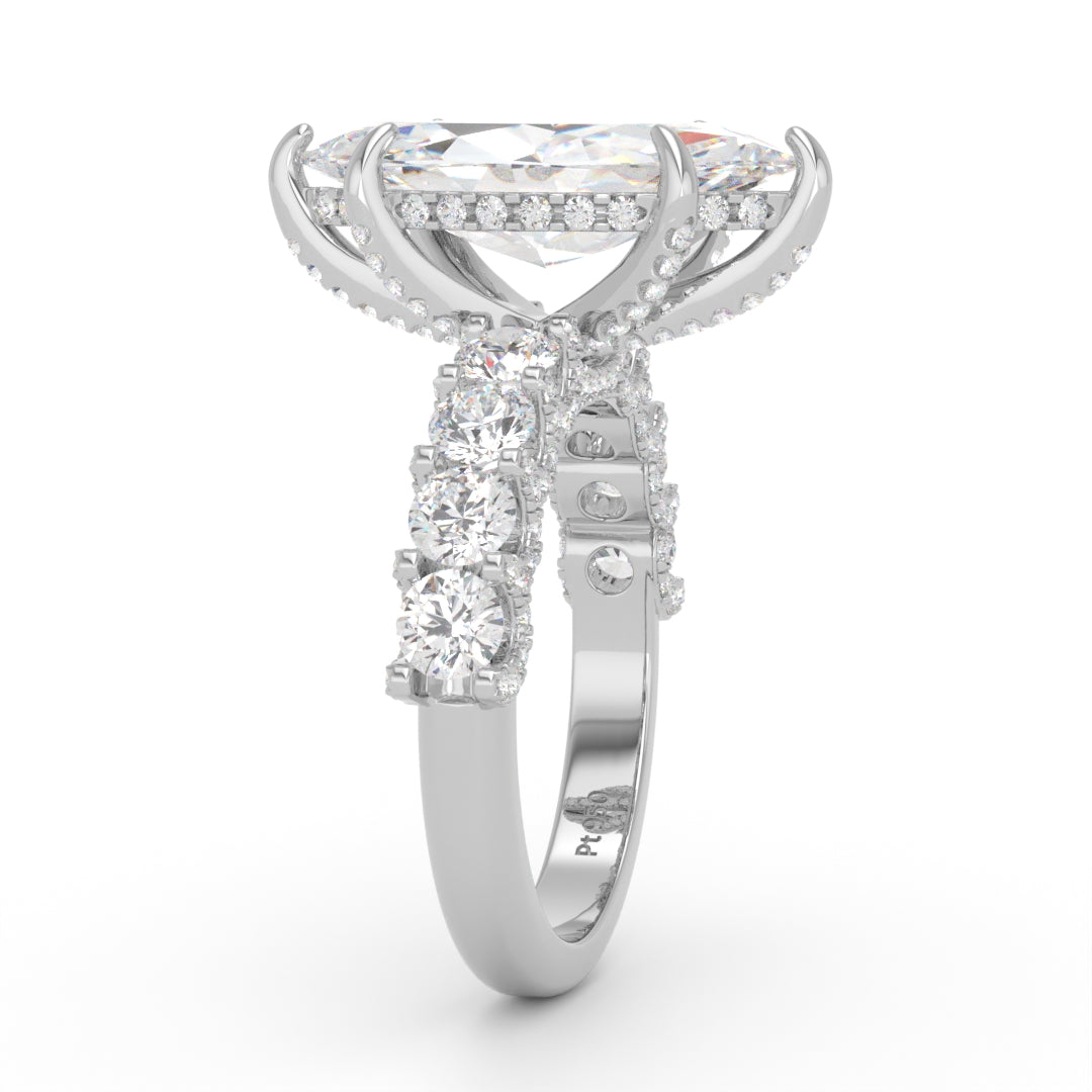Juliette Marquise Lab-Grown Diamond Engagement Ring featuring a Half-Set Diamond Band, Hidden Halo, and Pavé U-Shaped Prong Setting
