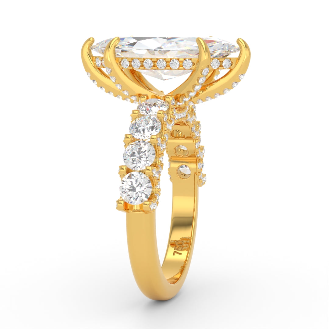 Juliette Marquise Lab-Grown Diamond Engagement Ring featuring a Half-Set Diamond Band, Hidden Halo, and Pavé U-Shaped Prong Setting