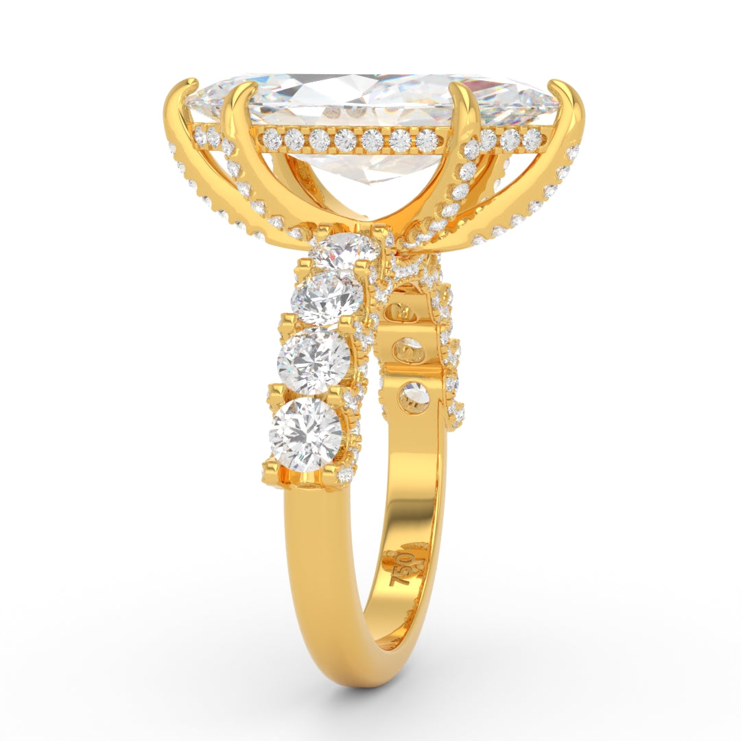 Juliette Marquise Lab-Grown Diamond Engagement Ring featuring a Half-Set Diamond Band, Hidden Halo, and Pavé U-Shaped Prong Setting