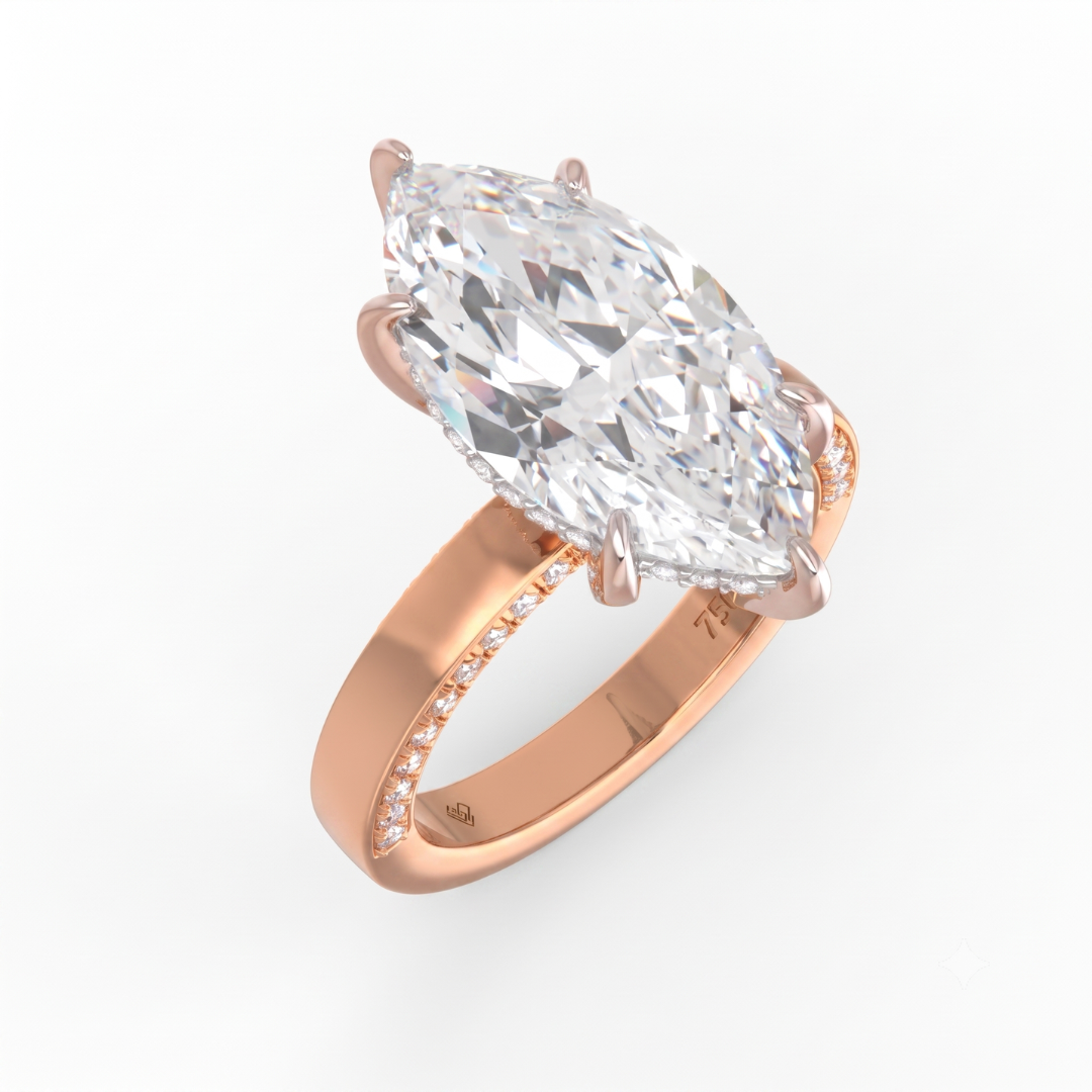 Celeste Marquise cut Lab Diamond with Cigar band and half set Diamond sides & hidden halo