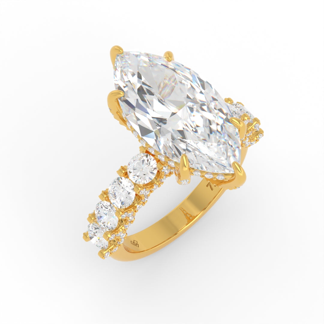 Juliette Marquise Lab-Grown Diamond Engagement Ring featuring a Half-Set Diamond Band, Hidden Halo, and Pavé U-Shaped Prong Setting