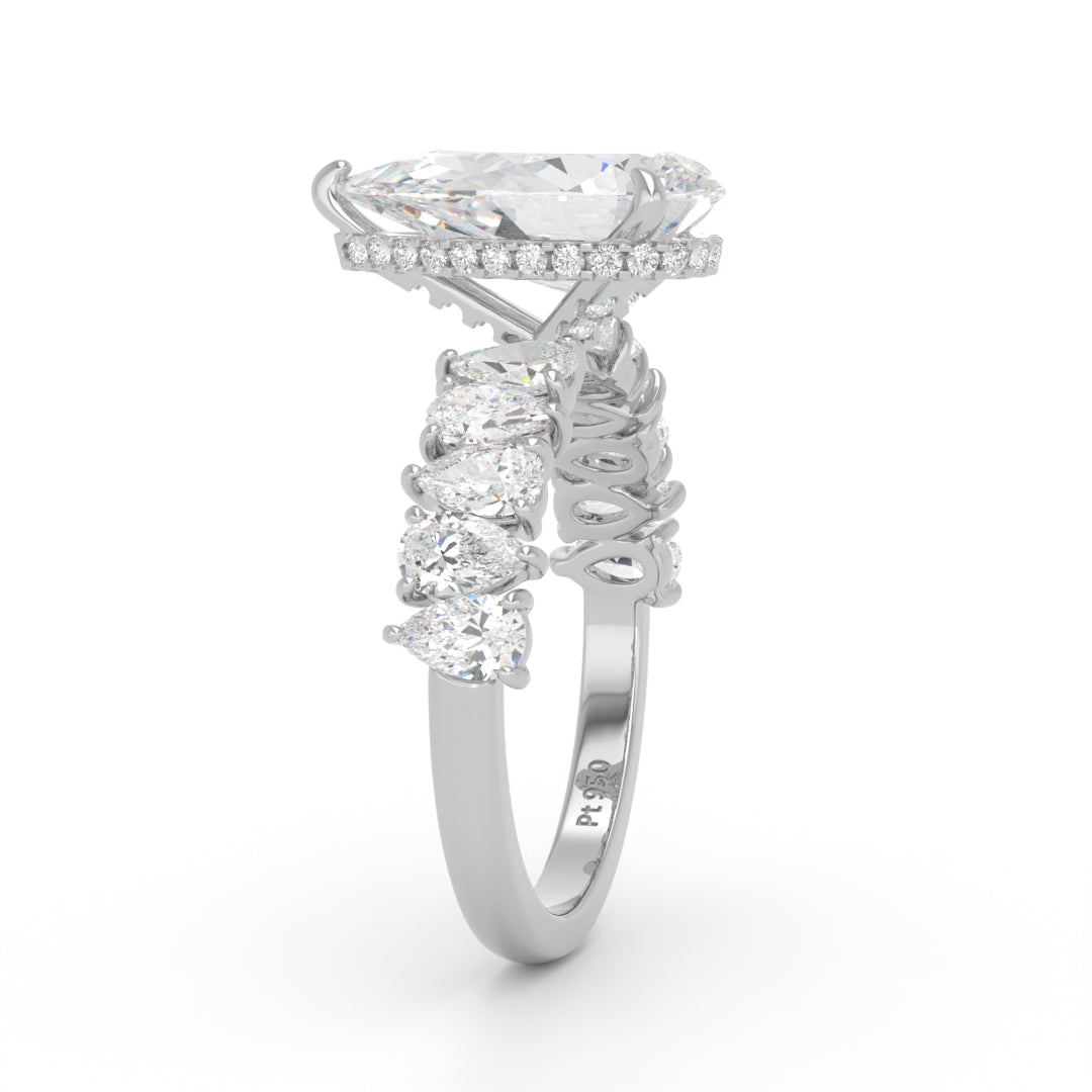 Vivien Pear Brilliant Cut Engagement Ring with Pear Brilliant Diamond Band and Wrap Around Hidden Halo