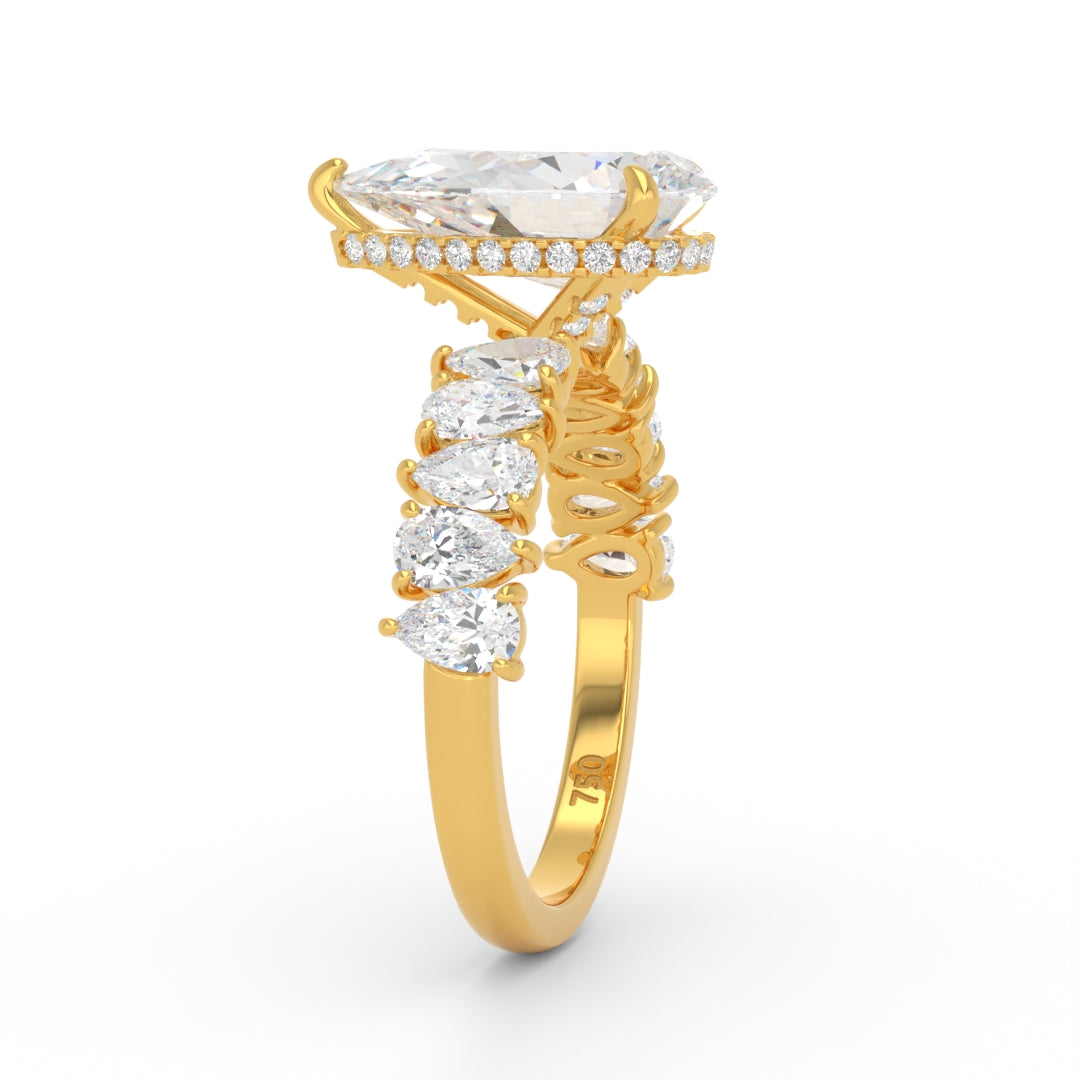 Vivien Pear Brilliant Cut Engagement Ring with Pear Brilliant Diamond Band and Wrap Around Hidden Halo