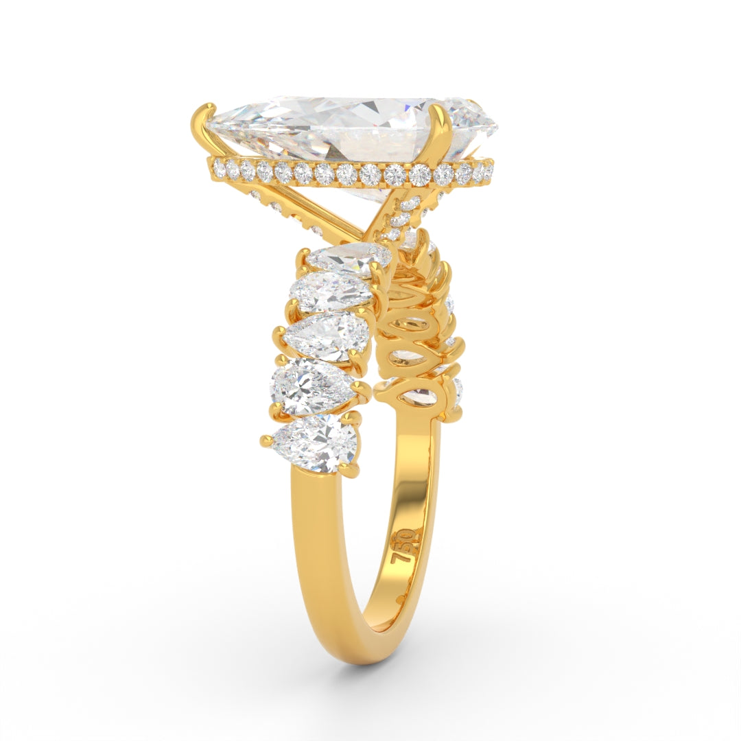 Vivien Pear Brilliant Cut Engagement Ring with Pear Brilliant Diamond Band and Wrap Around Hidden Halo