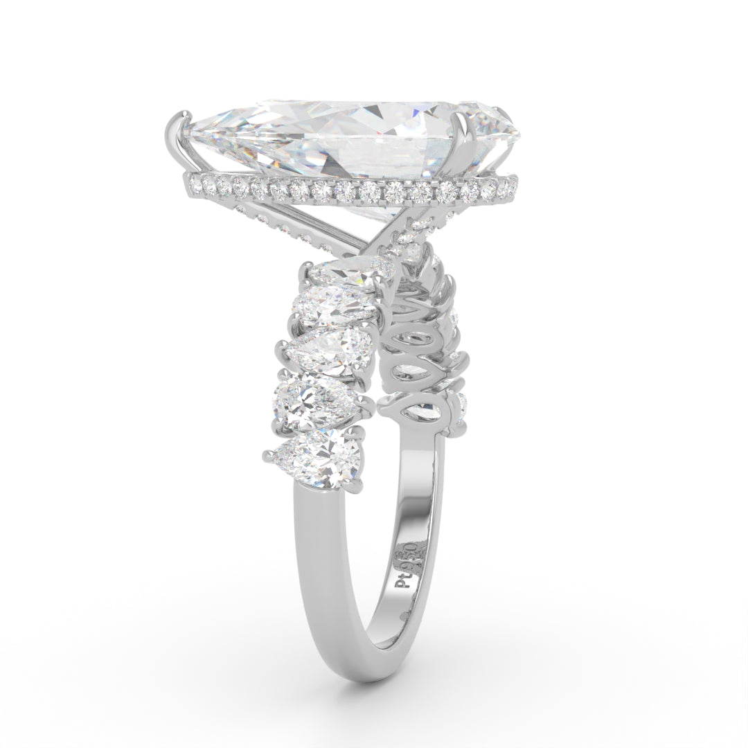 Vivien Pear Brilliant Cut Engagement Ring with Pear Brilliant Diamond Band and Wrap Around Hidden Halo