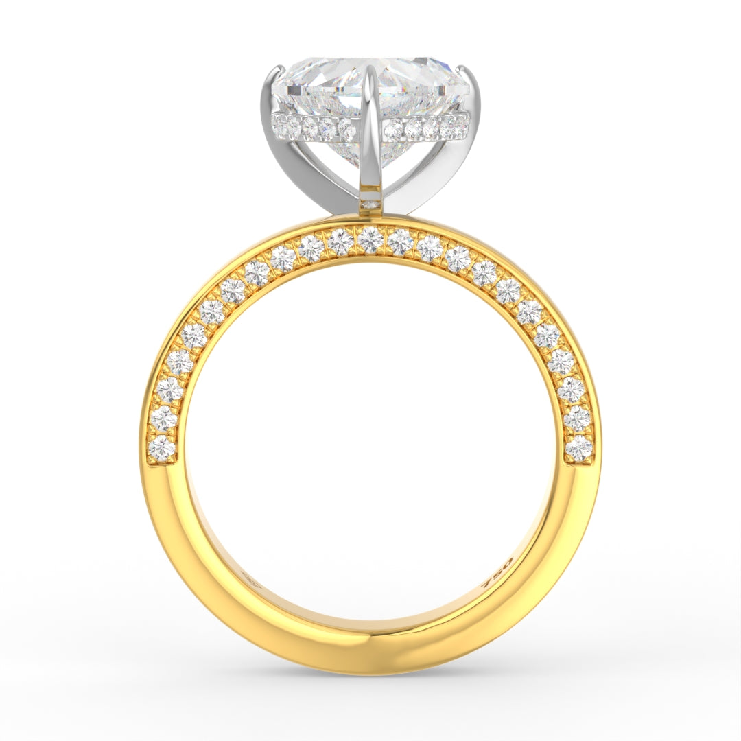 Celeste Heart cut Lab Diamond with Cigar band and half set Diamond sides & hidden halo