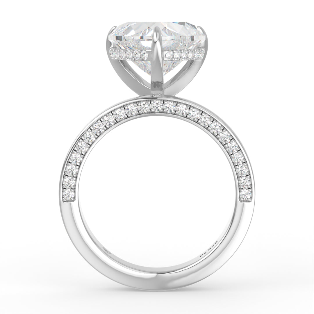 Celeste Heart cut Lab Diamond with Cigar band and half set Diamond sides & hidden halo