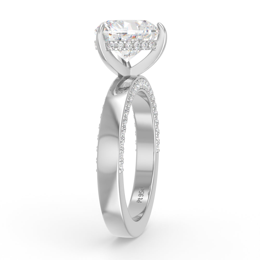 Celeste Heart cut Lab Diamond with Cigar band and half set Diamond sides & hidden halo