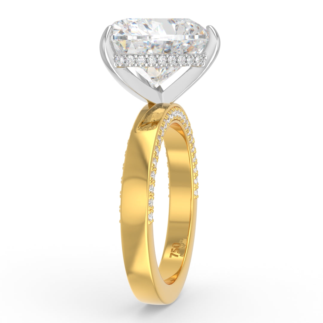 Celeste Heart cut Lab Diamond with Cigar band and half set Diamond sides & hidden halo