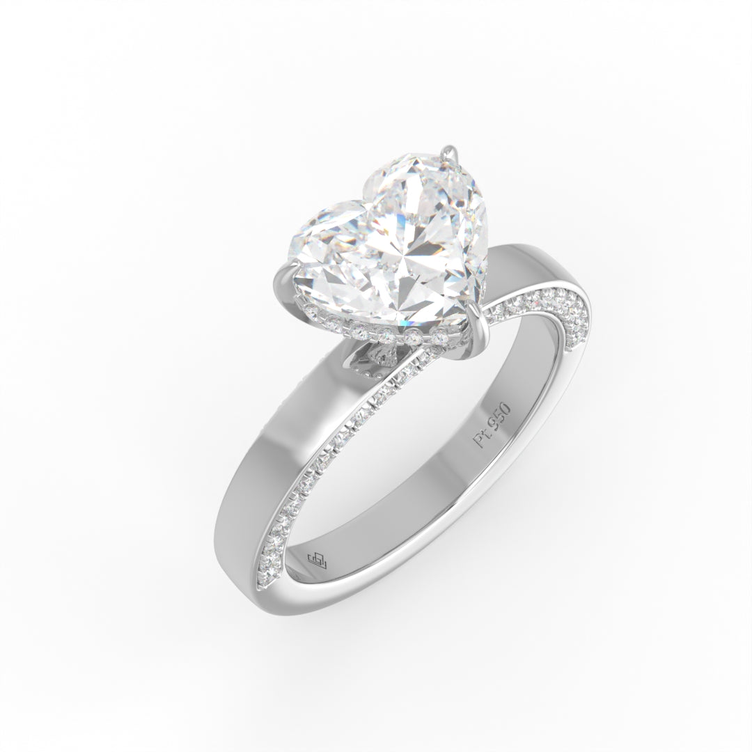 Celeste Heart cut Lab Diamond with Cigar band and half set Diamond sides & hidden halo