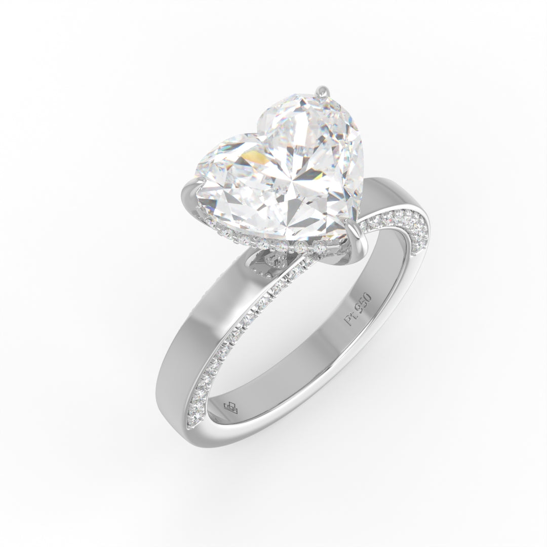 Celeste Heart cut Lab Diamond with Cigar band and half set Diamond sides & hidden halo
