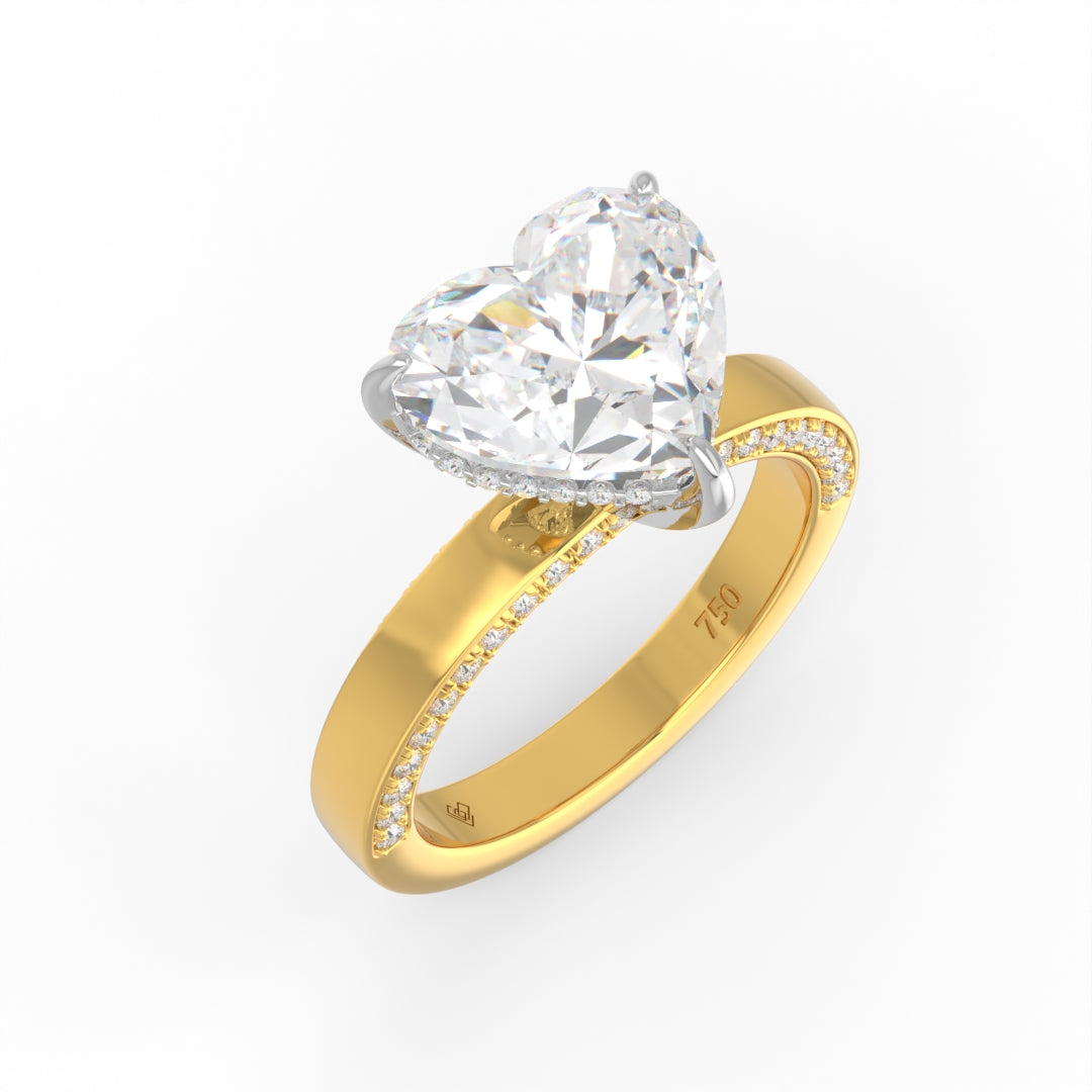 Celeste Heart cut Lab Diamond with Cigar band and half set Diamond sides & hidden halo