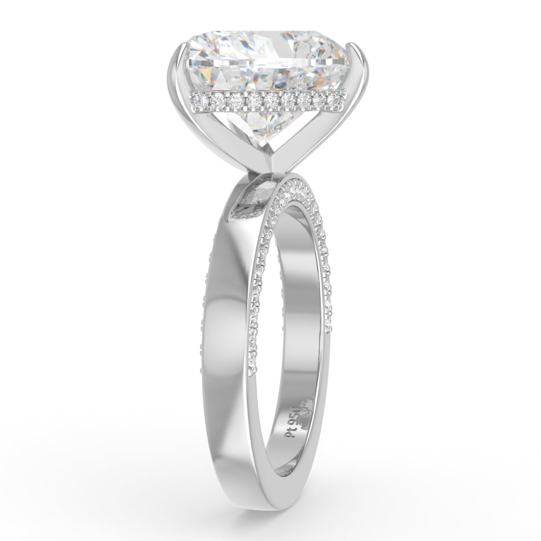 Celeste Heart cut Lab Diamond with Cigar band and half set Diamond sides & hidden halo