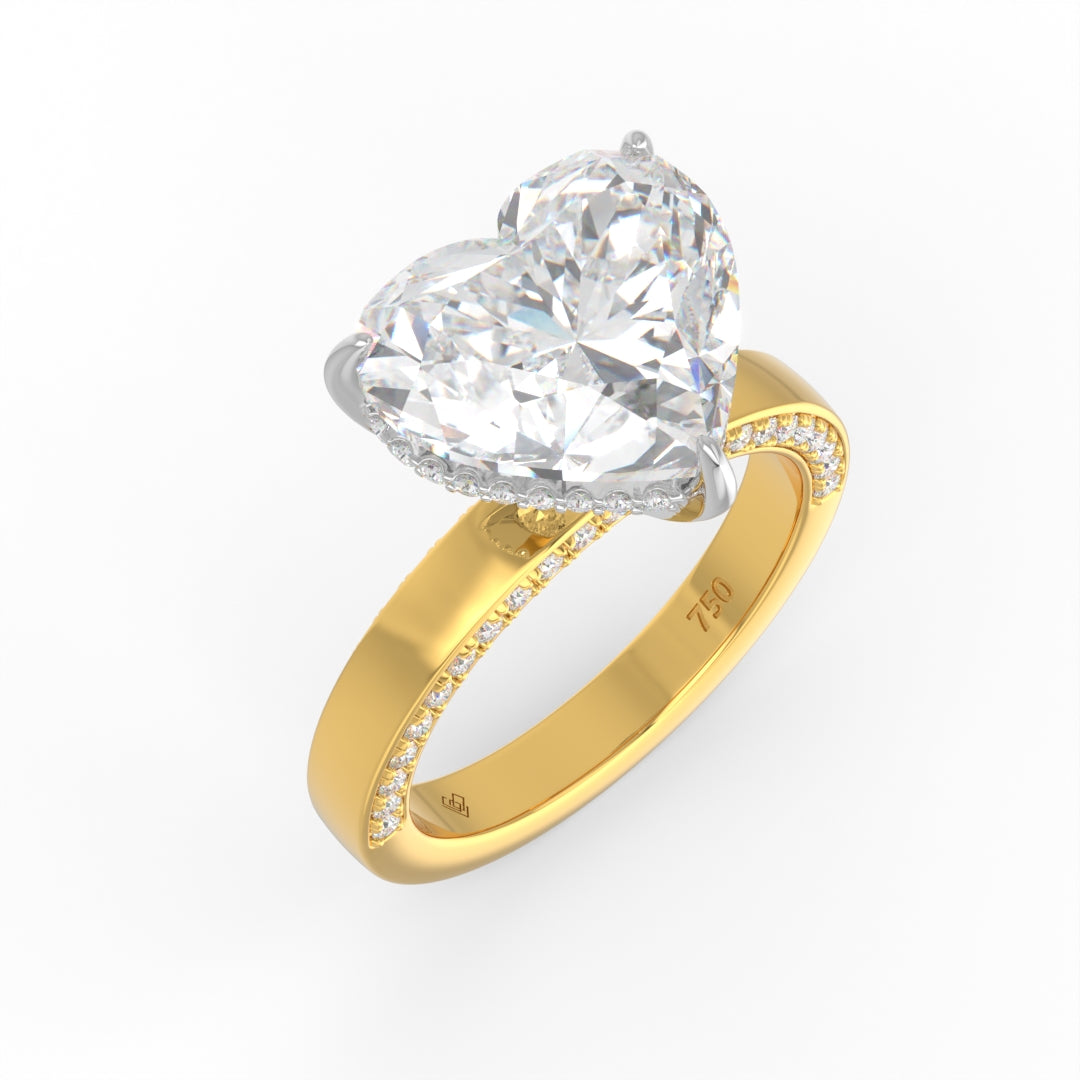Celeste Heart cut Lab Diamond with Cigar band and half set Diamond sides & hidden halo