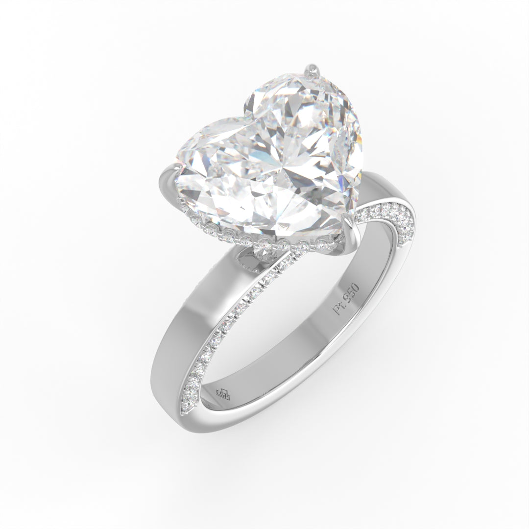 Celeste Heart cut Lab Diamond with Cigar band and half set Diamond sides & hidden halo
