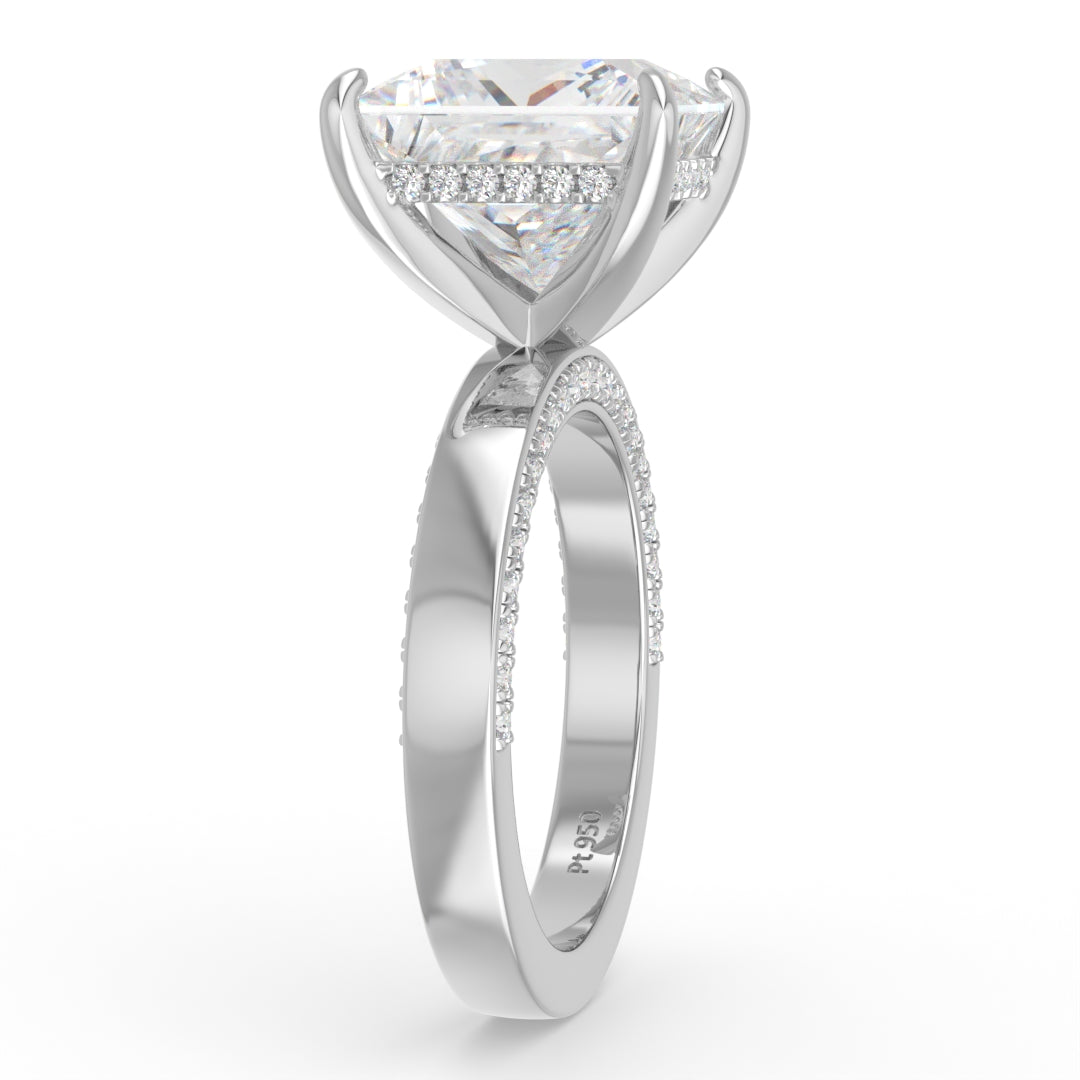 Celeste Princess cut Lab Diamond with Cigar band and half set Diamond sides & hidden halo