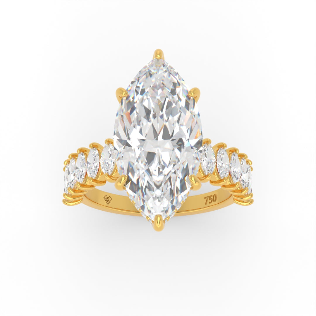 Vivien Marquise Brilliant Cut Engagement Ring with Marquise Brilliant Diamond Band and Wrap Around Hidden Halo