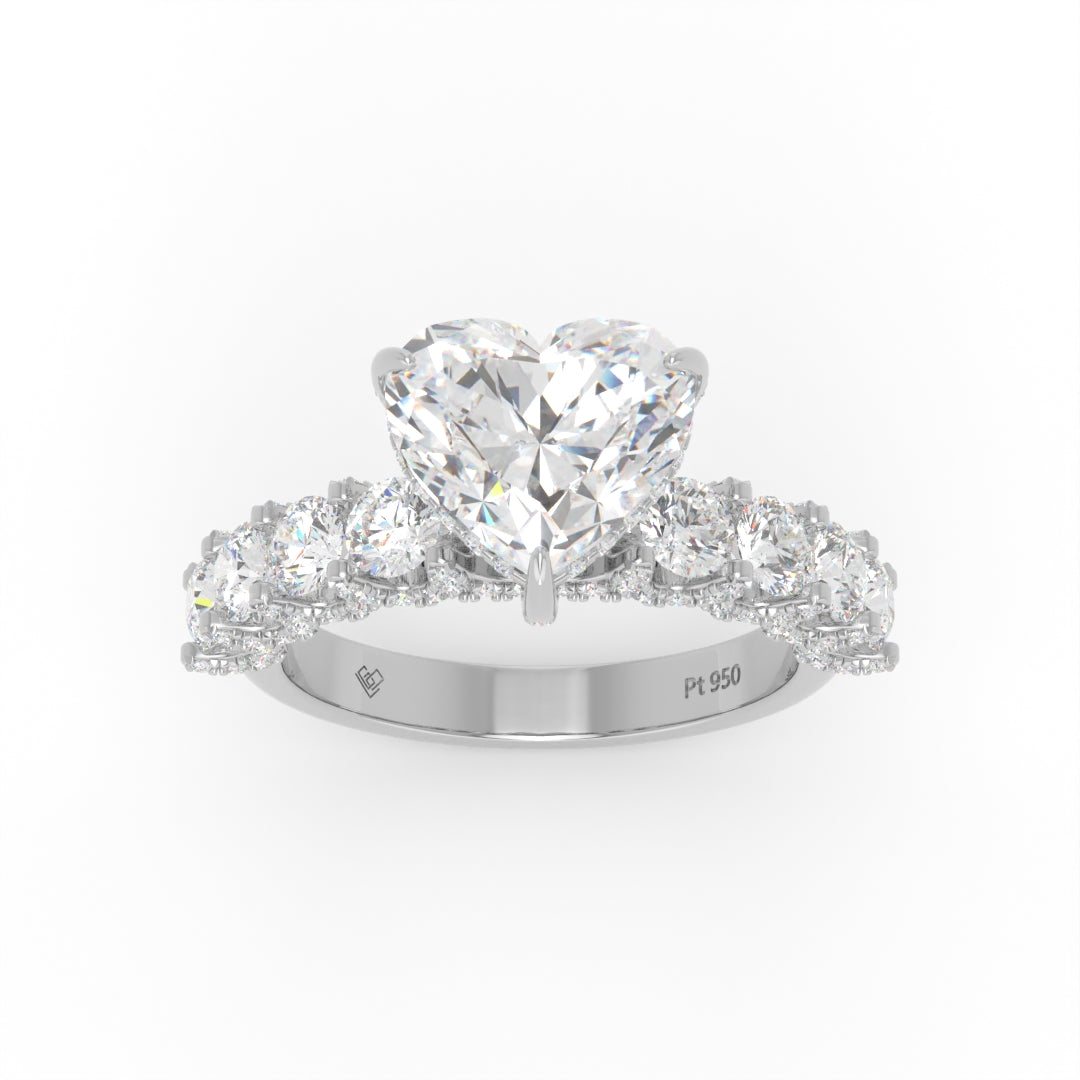 Juliette Heart Lab-Grown Diamond Engagement Ring featuring a Half-Set Diamond Band, Hidden Halo, and Pavé U-Shaped Prong Setting