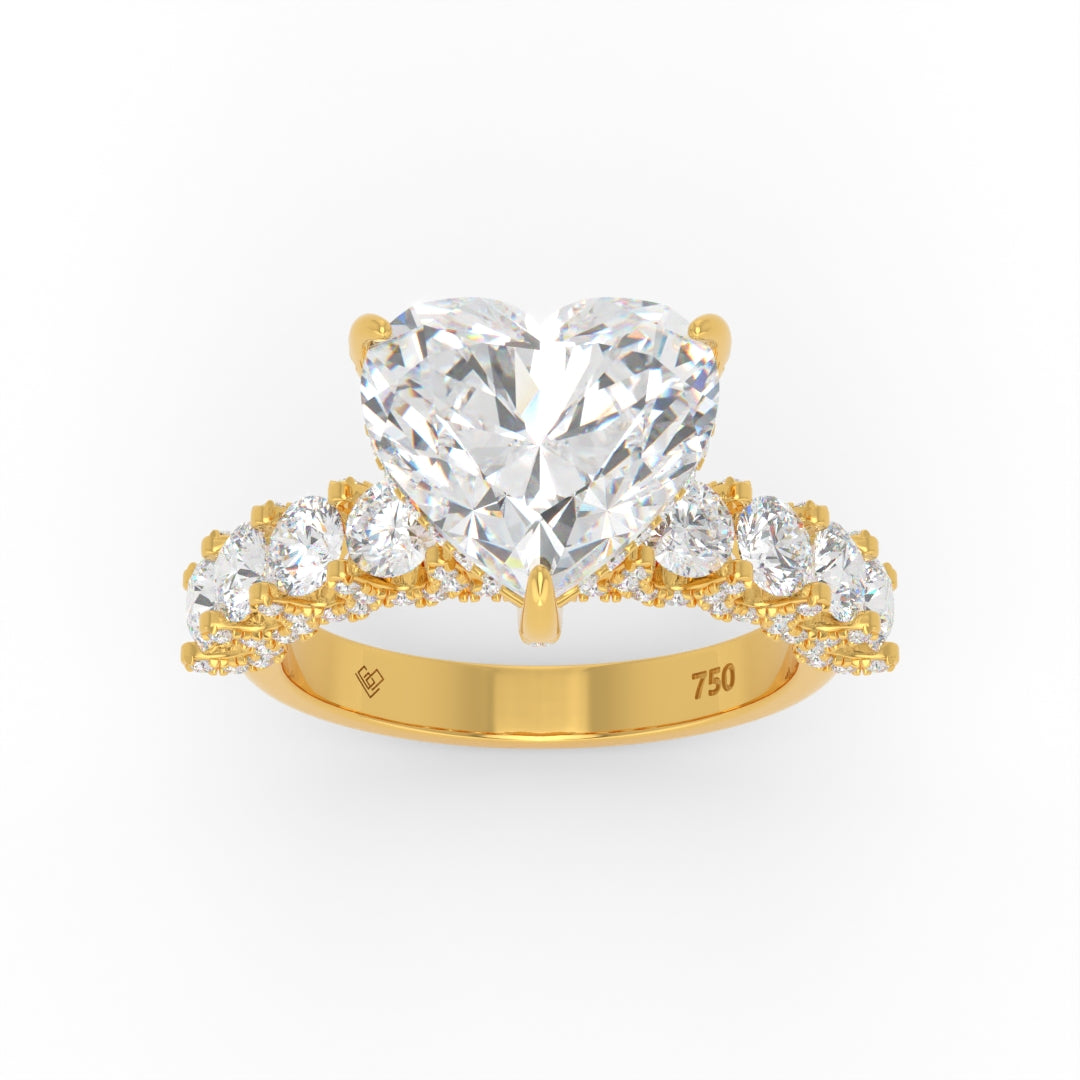 Juliette Heart Lab-Grown Diamond Engagement Ring featuring a Half-Set Diamond Band, Hidden Halo, and Pavé U-Shaped Prong Setting