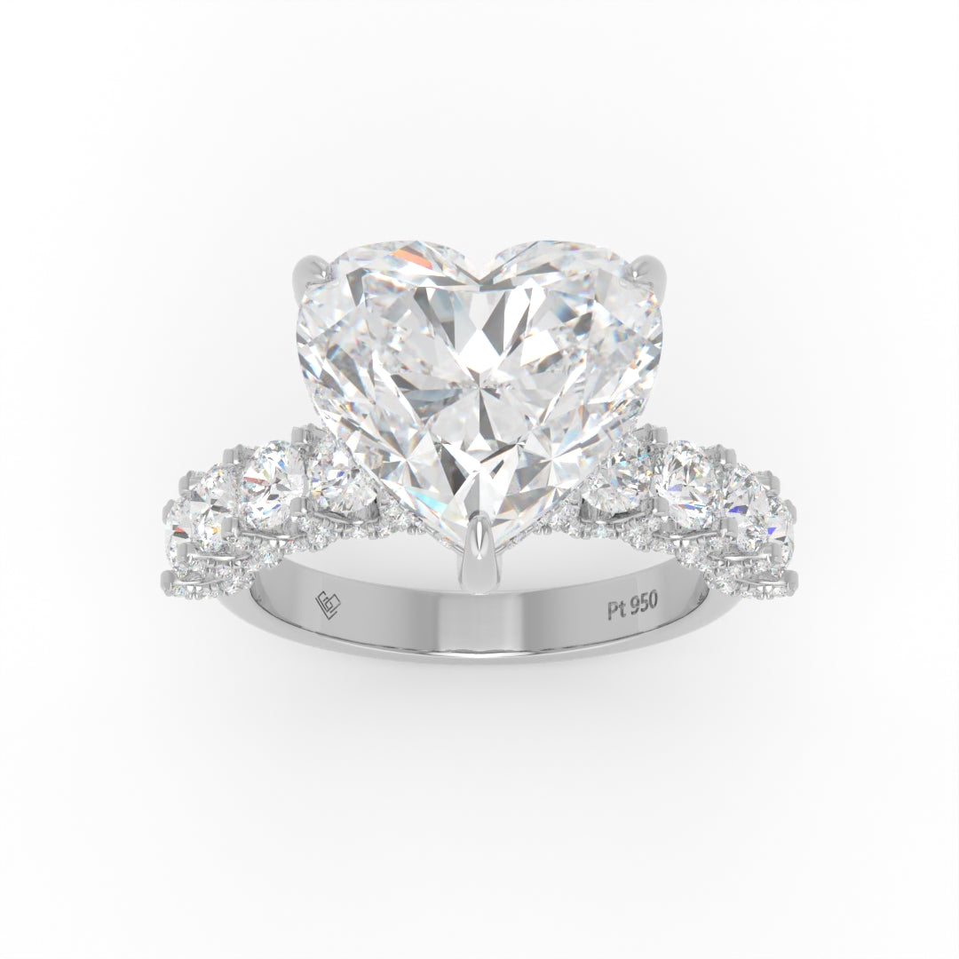 Juliette Heart Lab-Grown Diamond Engagement Ring featuring a Half-Set Diamond Band, Hidden Halo, and Pavé U-Shaped Prong Setting