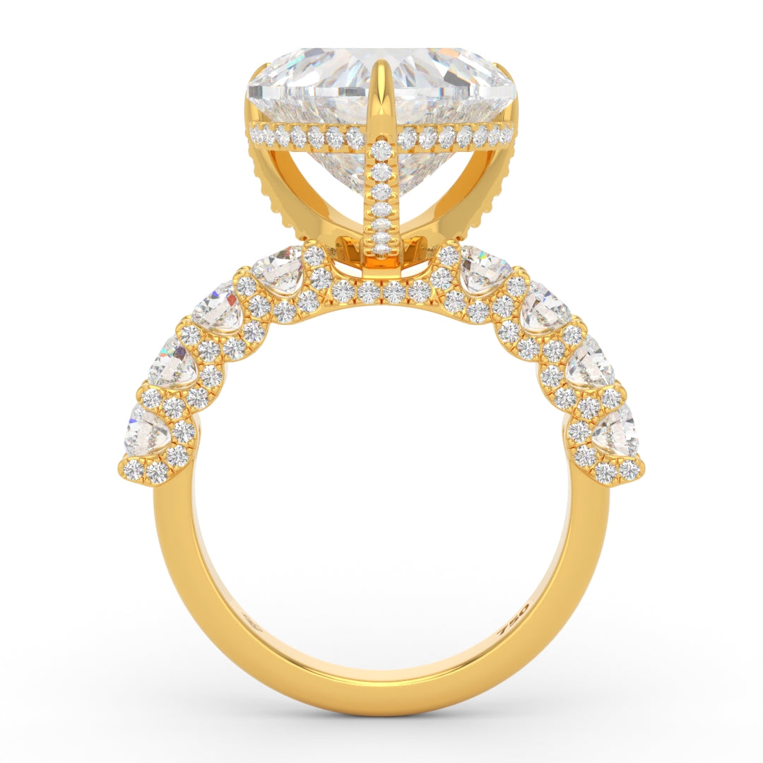Juliette Heart Lab-Grown Diamond Engagement Ring featuring a Half-Set Diamond Band, Hidden Halo, and Pavé U-Shaped Prong Setting