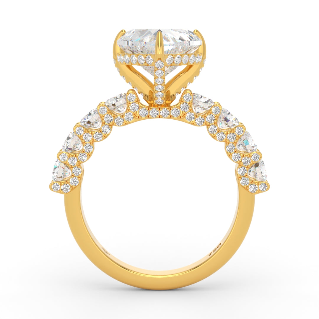Juliette Heart Lab-Grown Diamond Engagement Ring featuring a Half-Set Diamond Band, Hidden Halo, and Pavé U-Shaped Prong Setting