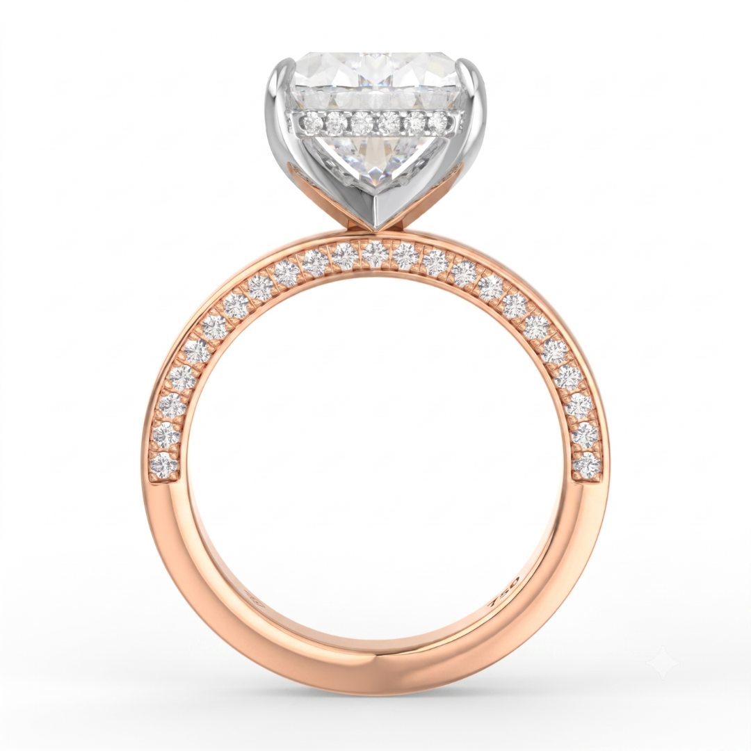 Celeste Pear cut Lab Diamond with Cigar band and half set Diamond sides & hidden halo