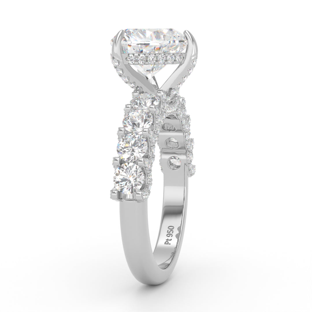 Juliette Heart Lab-Grown Diamond Engagement Ring featuring a Half-Set Diamond Band, Hidden Halo, and Pavé U-Shaped Prong Setting