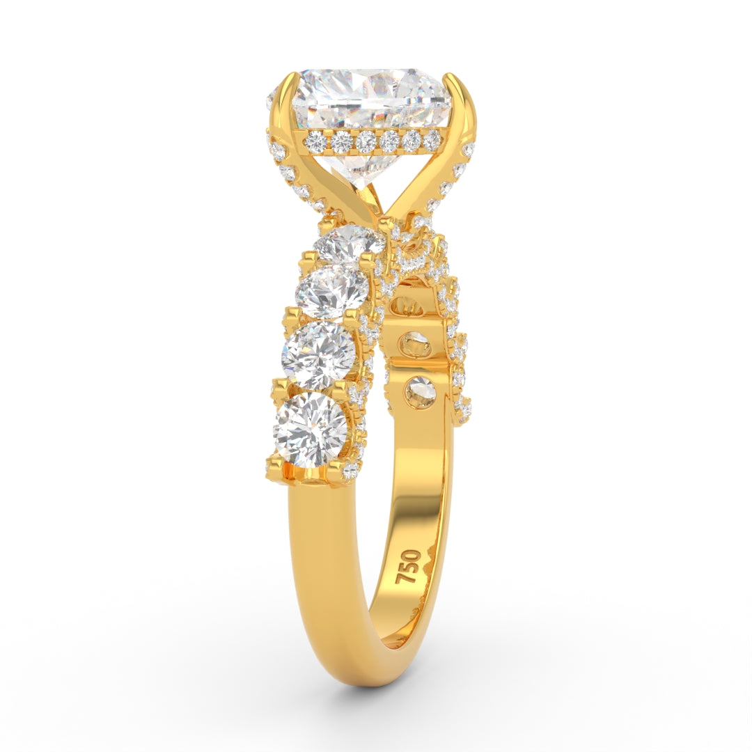 Juliette Heart Lab-Grown Diamond Engagement Ring featuring a Half-Set Diamond Band, Hidden Halo, and Pavé U-Shaped Prong Setting