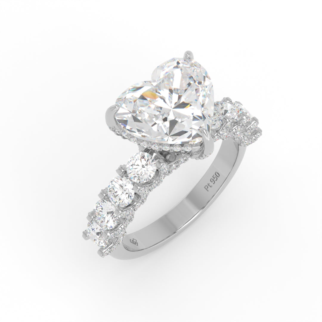 Juliette Heart Lab-Grown Diamond Engagement Ring featuring a Half-Set Diamond Band, Hidden Halo, and Pavé U-Shaped Prong Setting