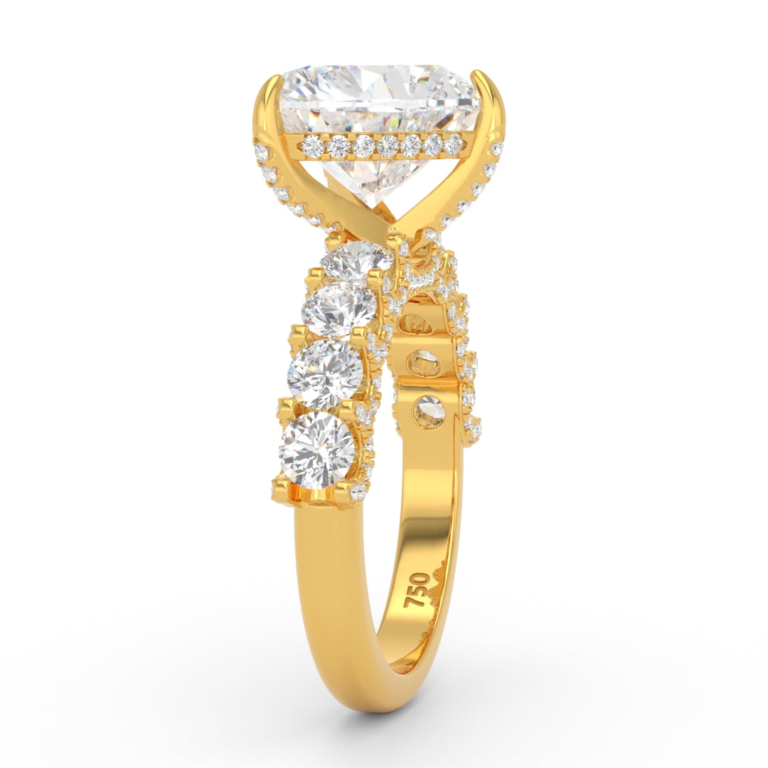 Juliette Heart Lab-Grown Diamond Engagement Ring featuring a Half-Set Diamond Band, Hidden Halo, and Pavé U-Shaped Prong Setting