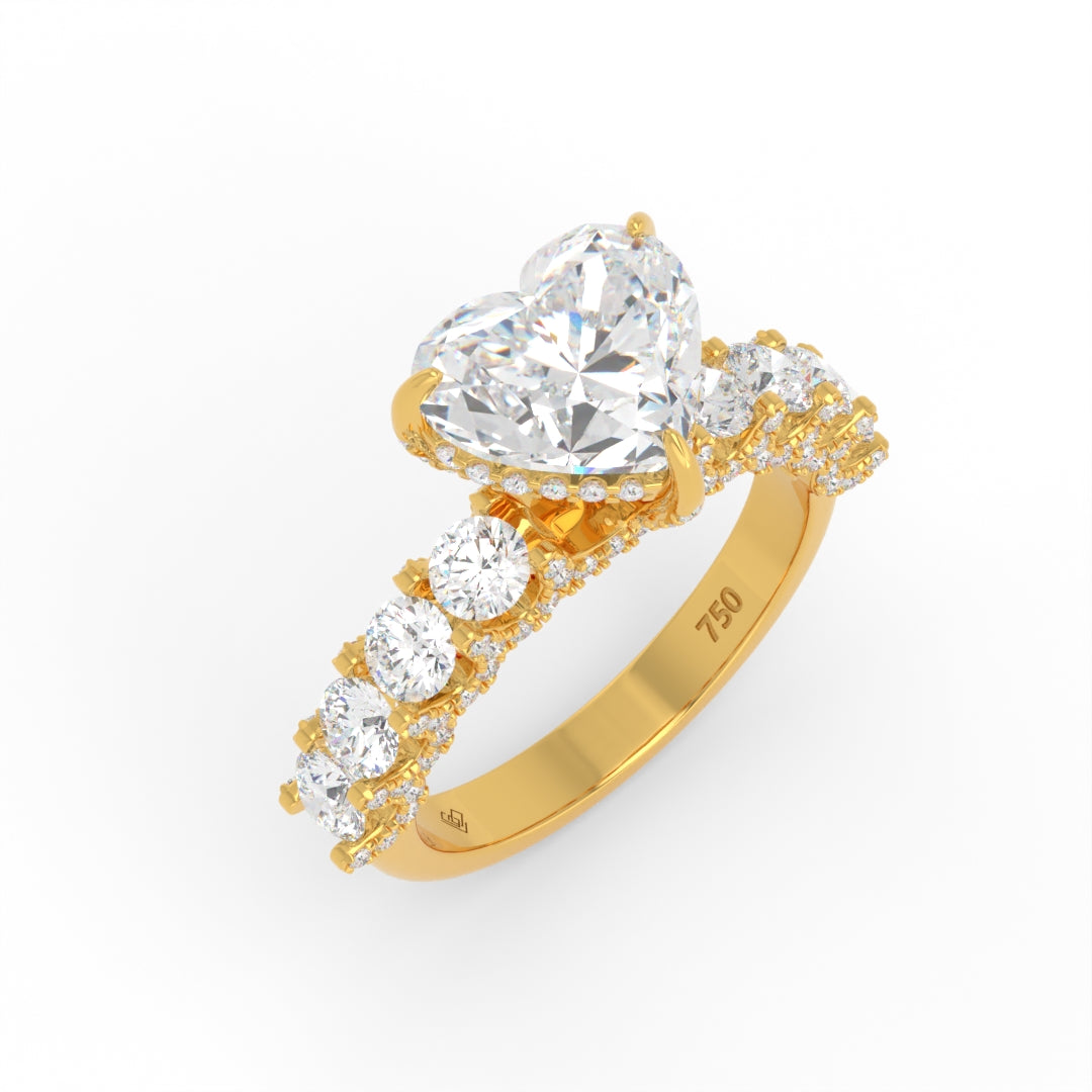 Juliette Heart Lab-Grown Diamond Engagement Ring featuring a Half-Set Diamond Band, Hidden Halo, and Pavé U-Shaped Prong Setting