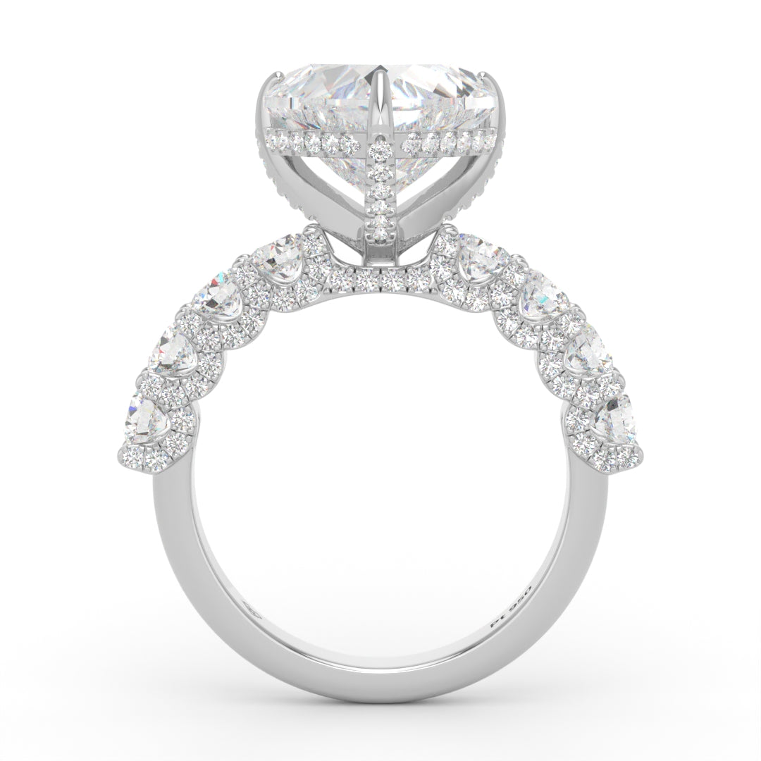 Juliette Heart Lab-Grown Diamond Engagement Ring featuring a Half-Set Diamond Band, Hidden Halo, and Pavé U-Shaped Prong Setting