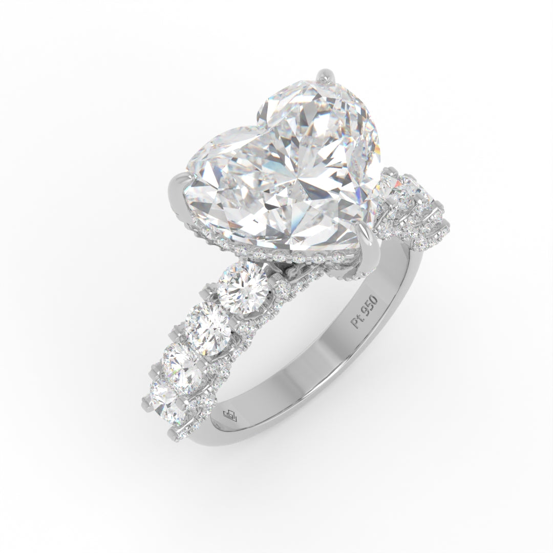 Juliette Heart Lab-Grown Diamond Engagement Ring featuring a Half-Set Diamond Band, Hidden Halo, and Pavé U-Shaped Prong Setting