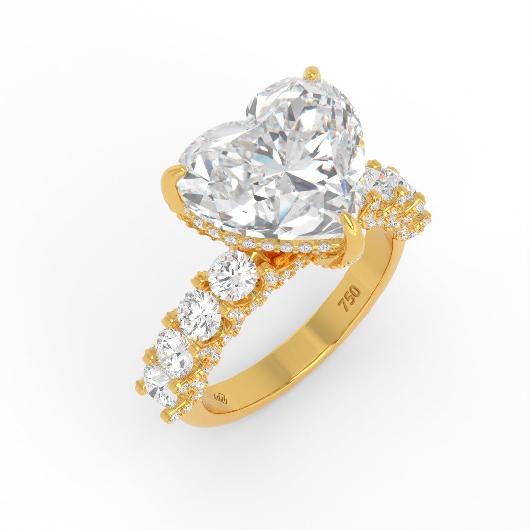 Juliette Heart Lab-Grown Diamond Engagement Ring featuring a Half-Set Diamond Band, Hidden Halo, and Pavé U-Shaped Prong Setting