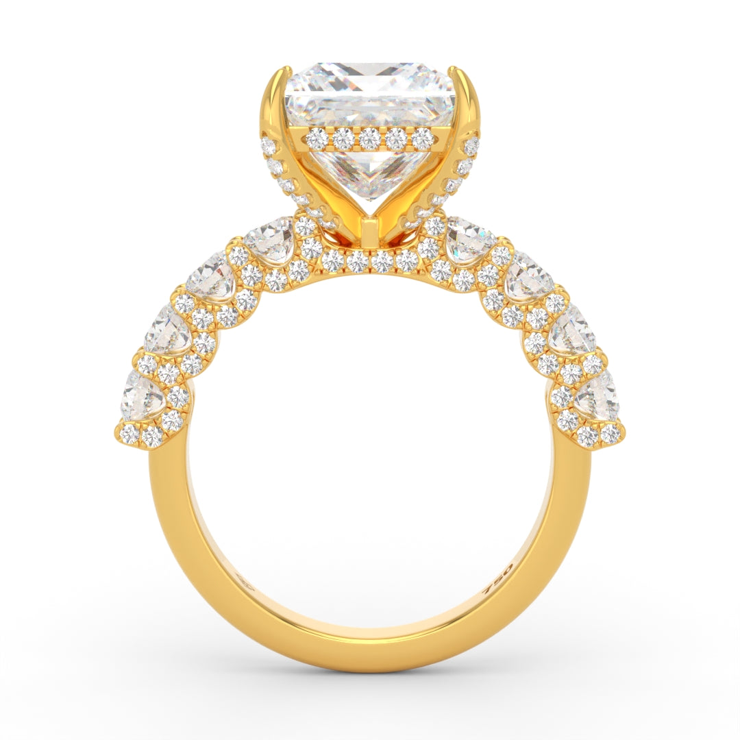 Juliette Princess Lab-Grown Diamond Engagement Ring featuring a Half-Set Diamond Band, Hidden Halo, and Pavé U-Shaped Prong Setting