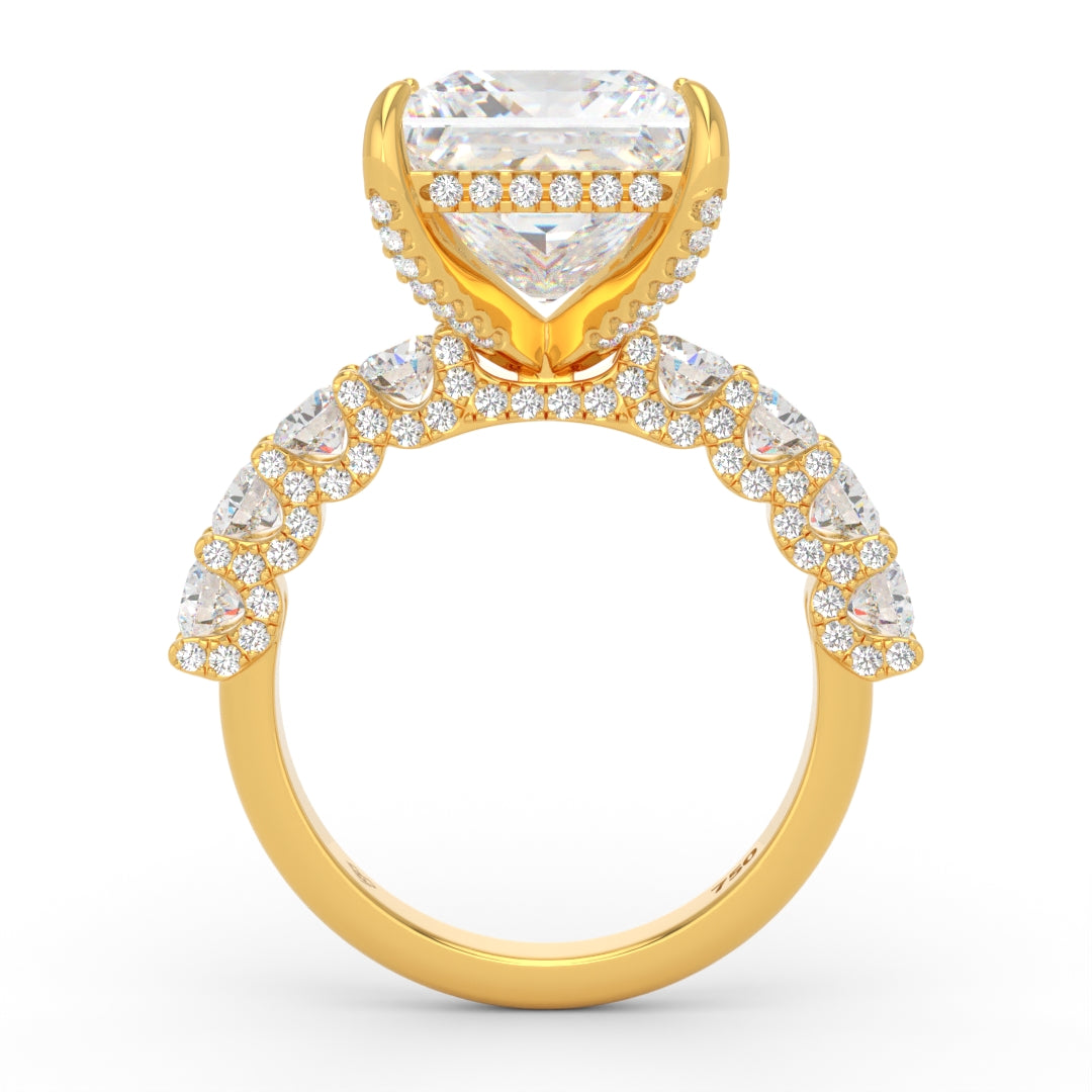 Juliette Princess Lab-Grown Diamond Engagement Ring featuring a Half-Set Diamond Band, Hidden Halo, and Pavé U-Shaped Prong Setting