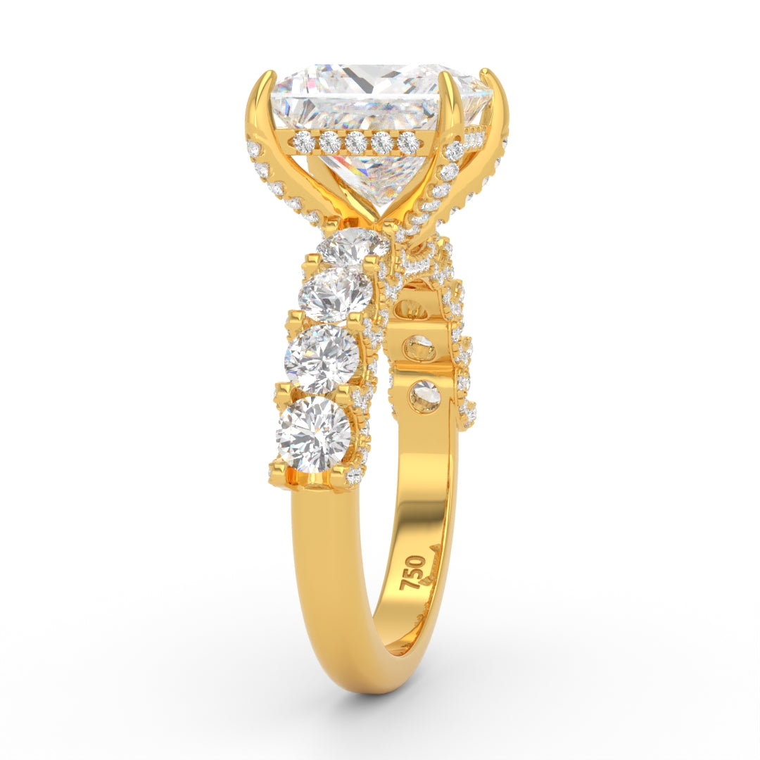 Juliette Princess Lab-Grown Diamond Engagement Ring featuring a Half-Set Diamond Band, Hidden Halo, and Pavé U-Shaped Prong Setting