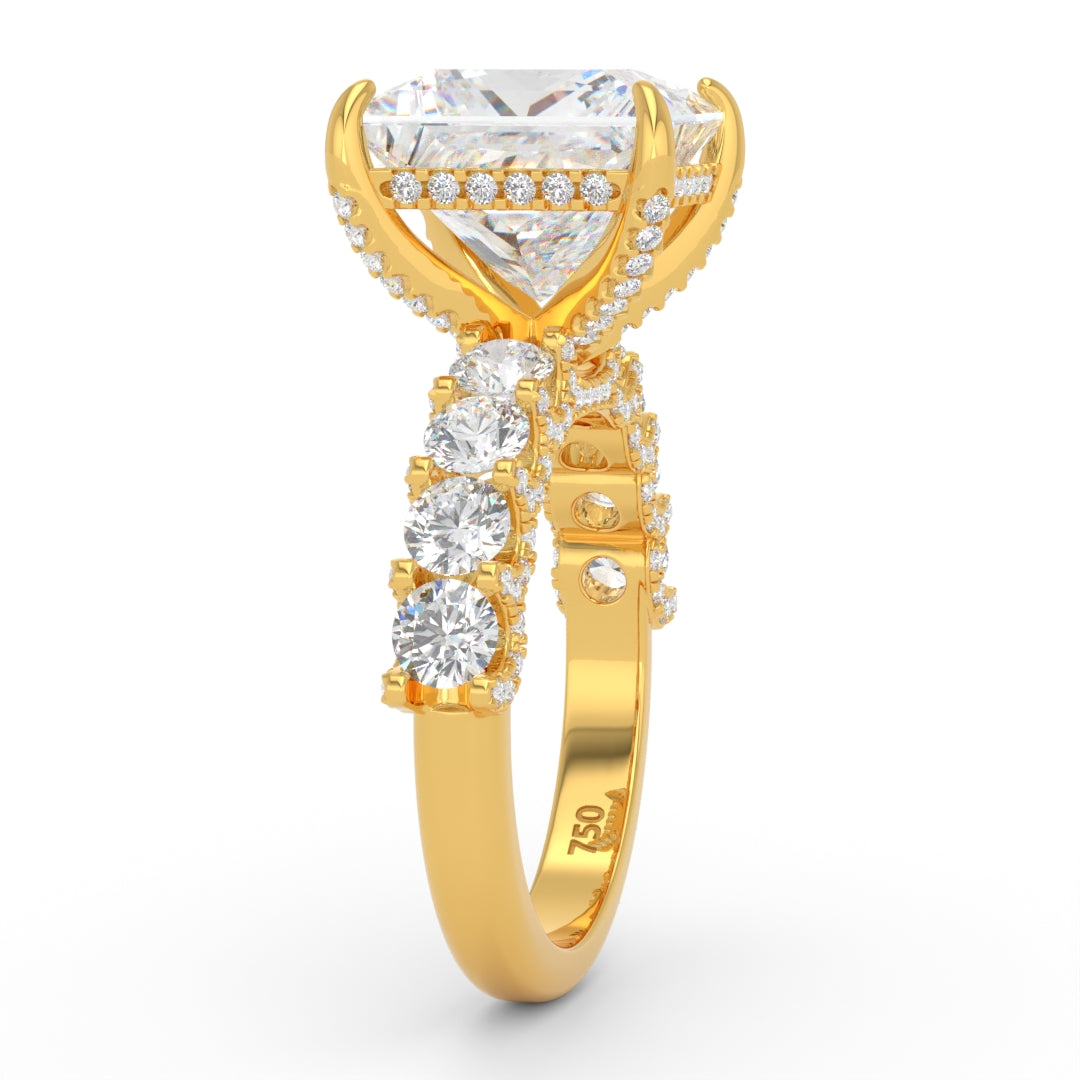 Juliette Princess Lab-Grown Diamond Engagement Ring featuring a Half-Set Diamond Band, Hidden Halo, and Pavé U-Shaped Prong Setting